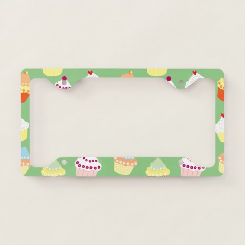 Delicious Decorated Birthday Cupcakes License Plate Frame