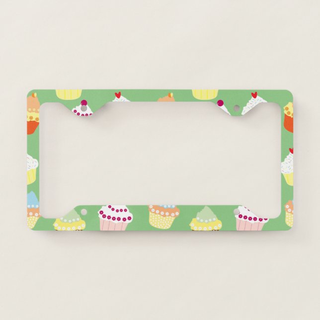 Delicious Decorated Birthday Cupcakes License Plate Frame (Front)