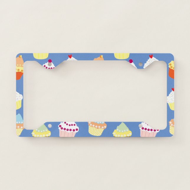 Delicious Decorated Birthday Cupcakes License Plate Frame (Front)