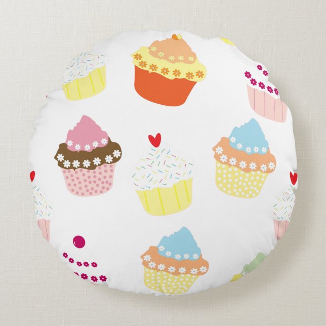 Delicious Decorated Birthday Cupcakes Round Pillow (Front)