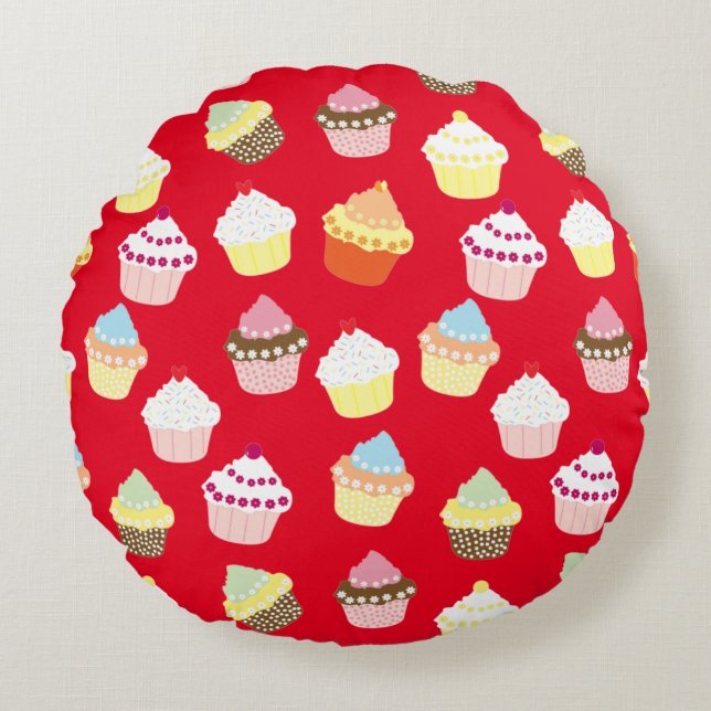 Delicious Decorated Birthday Cupcakes Round Pillow (Front)