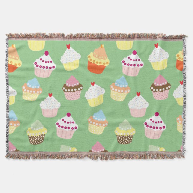 Delicious Decorated Birthday Cupcakes Throw Blanket (Front)