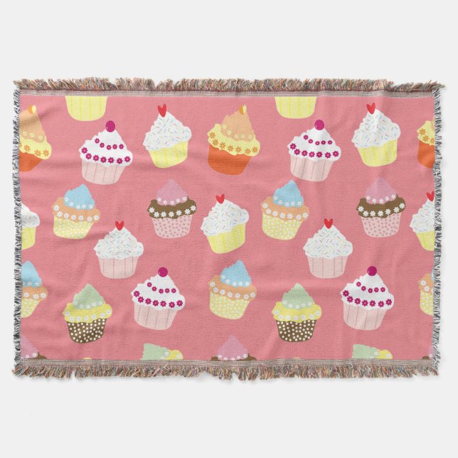 Delicious Decorated Birthday Cupcakes Throw Blanket (Front)