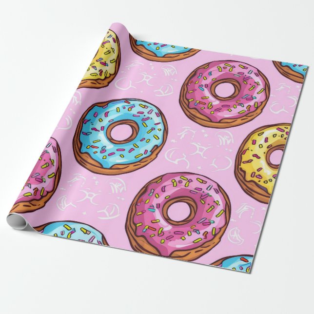 Delicious Donut Pattern Wrapping Paper (Unrolled)