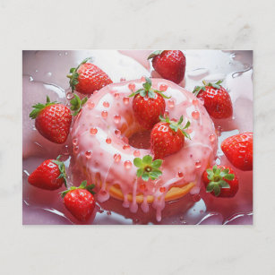 Delicious donut with sugar glaze, Strawberry Postcard