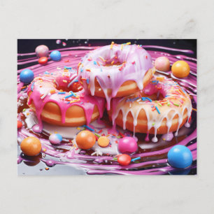 Delicious donut with sugar glaze, top view. Coated Postcard