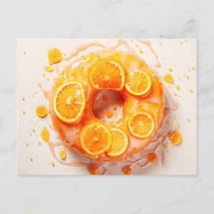 Delicious donut with sugar glaze, top view. orange postcard