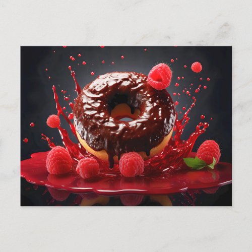 Delicious donut with sugar glaze top view postcard
