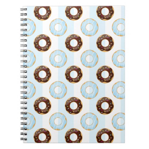 Delicious Donuts Blue Stripes Pattern Notebook