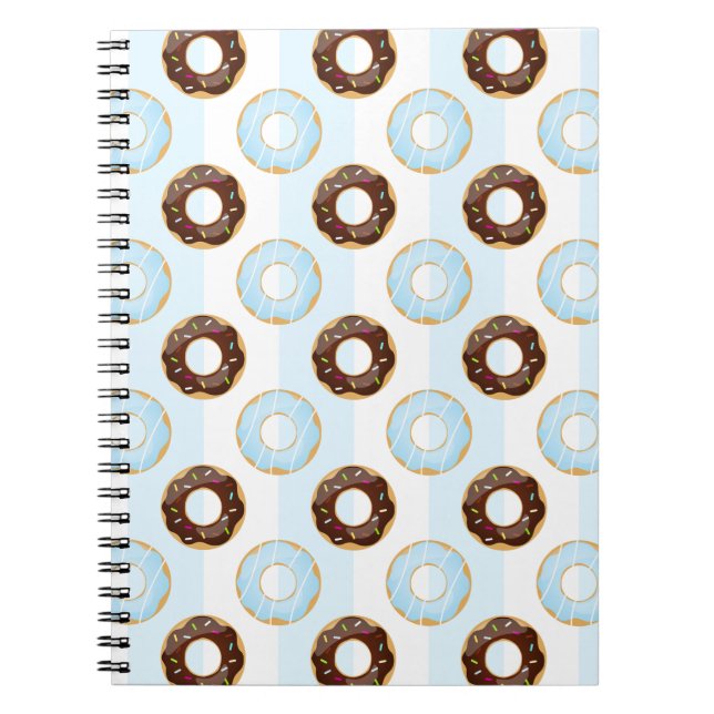 Delicious Donuts Blue Stripes Pattern Notebook (Front)