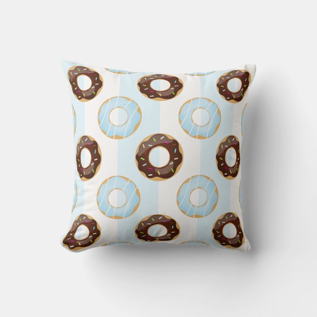 Delicious Donuts Blue Stripes Pattern Pillow (Front)