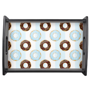 Delicious Donuts Blue Stripes Pattern Serving Tray