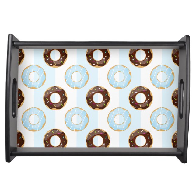 Delicious Donuts Blue Stripes Pattern Serving Tray (Front)
