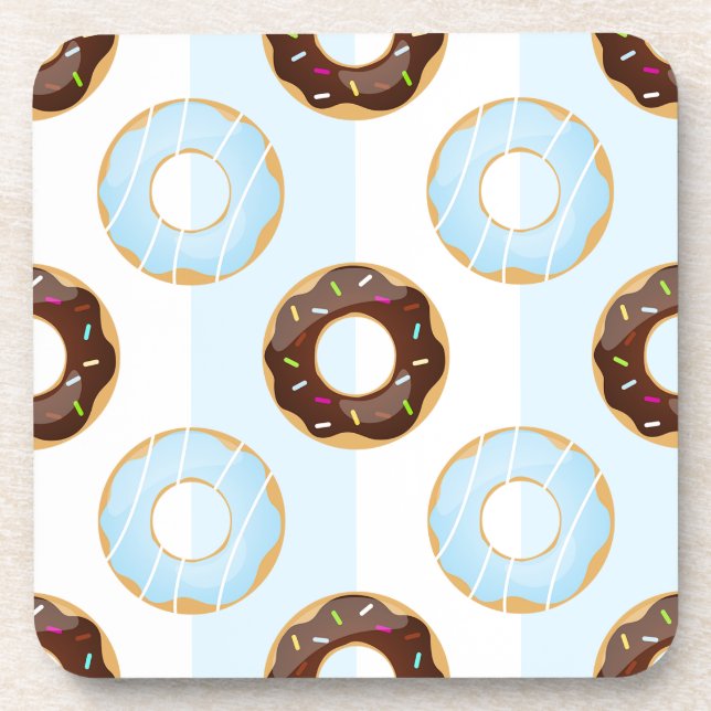 Delicious Donuts Blue Stripes Plastic Coasters (Front)