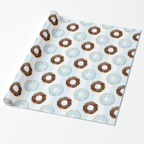 Delicious Donuts Blue Stripes Wrapping Paper