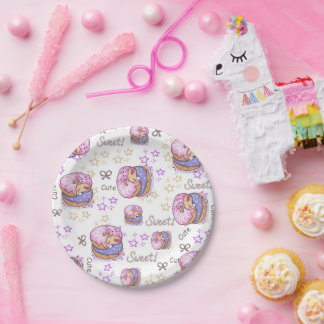 Delicious Donuts Pink purple kids birthday party Paper Plates
