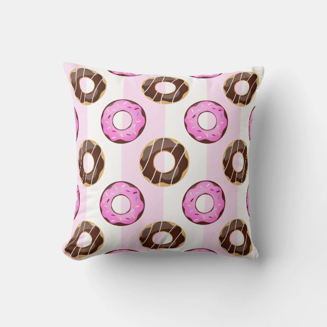 Delicious Donuts Pink Stripes Pattern Pillow (Front)
