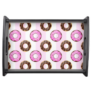 Delicious Donuts Pink Stripes Pattern Serving Tray