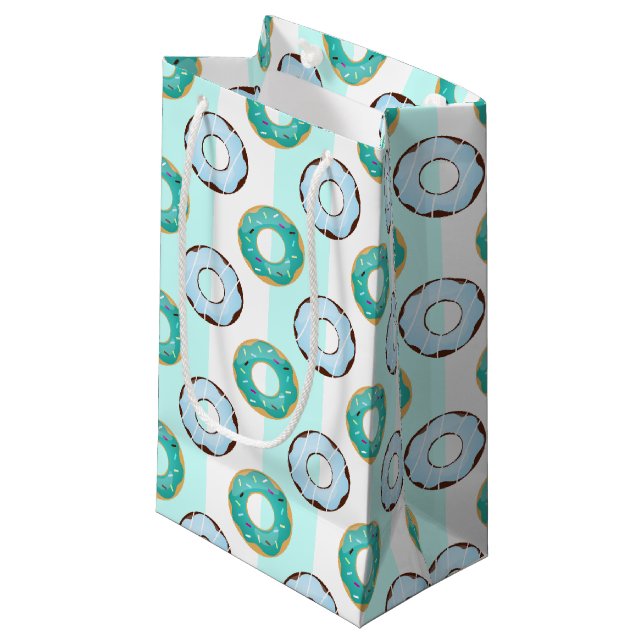 Delicious Donuts Turquoise Stripes Gift Bag (Front Angled)