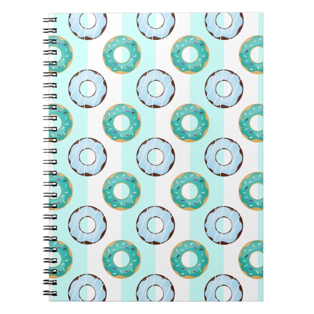 Delicious Donuts Turquoise Stripes Notebook (Front)