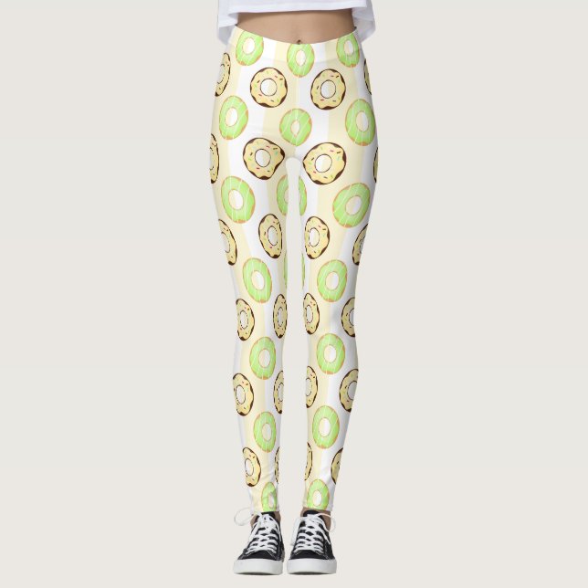 Delicious Donuts Yellow Stripes Pattern Leggings (Front)