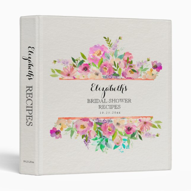 Delicious Floral  Bridal Shower Recipes Binder (Front/Spine)
