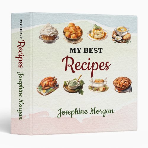 Delicious Food Watercolor Best Recipes 3 Ring Binder
