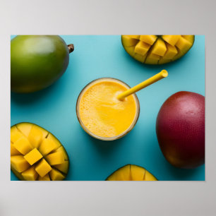 Delicious Fresh Mango Smoothie on White Background Poster