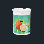 Delicious Fresh Orange Fruit Beverage Pitcher<br><div class="desc">Beautiful designed porcelain pitcher with a printed painted image of an acrylic painting of a fresh orange and sliced orange. Great design to serve your favorite beverage to your guest and friends.</div>