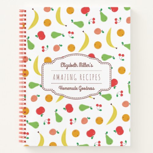 Delicious Fruit Pattern  Recipes  Custom Name Notebook