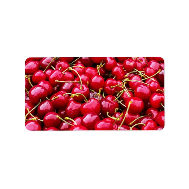 Delicious fruity red cherries fruit food pattern label (Front)