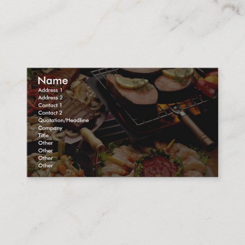 Delicious Grilled salmon, beef steaks and cocktail Business Card Template
