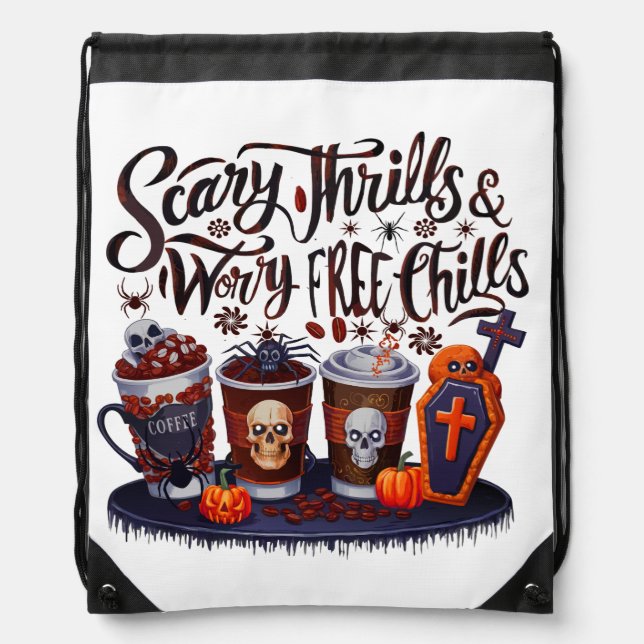 Delicious Halloween Coffee for Spooky Sips! Drawstring Bag (Front)
