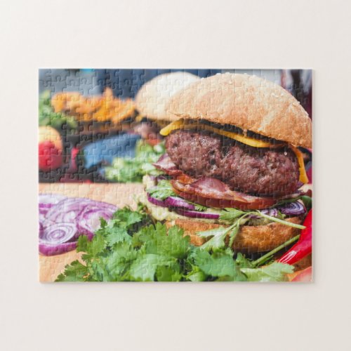 Delicious Hamburger With All The Fixins Jigsaw Puzzle