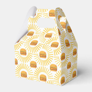 Delicious hamburger with fries favor boxes