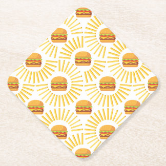 Delicious hamburger with fries paper coaster