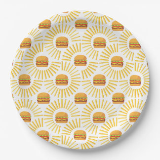 Delicious hamburger with fries paper plates