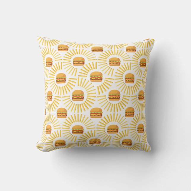 Delicious hamburger with fries throw pillow (Front)