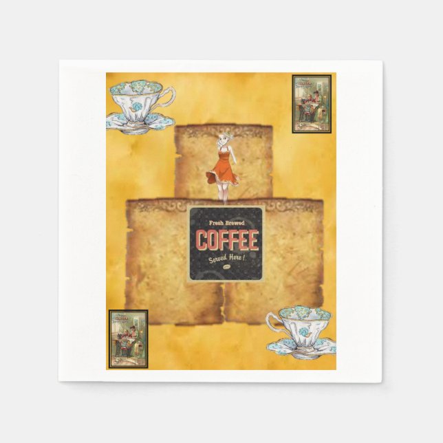Delicious Hot Fresh Coffee Paper Napkins (Front)