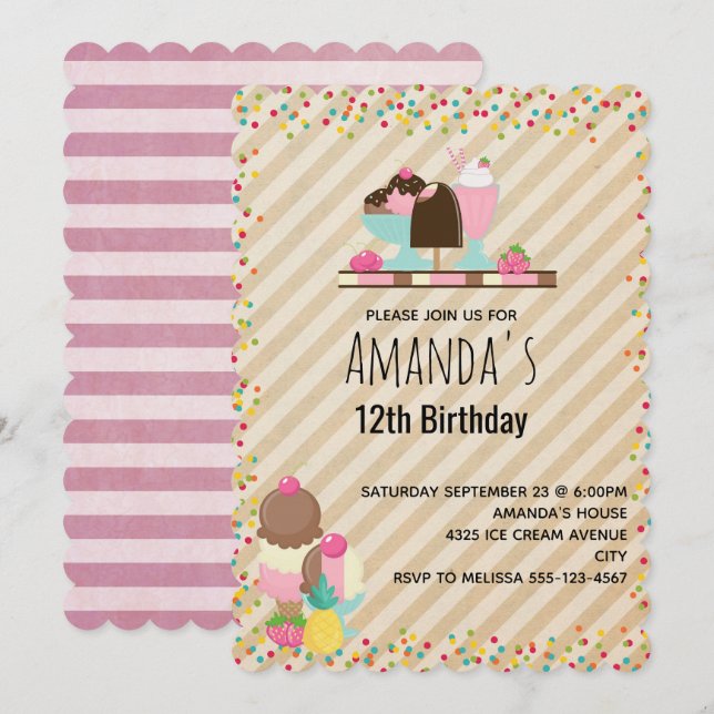 Delicious Ice Cream & Float Sweet Dessert Birthday Invitation (Front/Back)