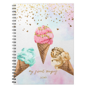 Delicious Ice Cream Gold Glitter Girl Recipe Notebook
