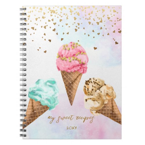 Delicious Ice Cream Gold Glitter Girl Recipe Notebook
