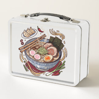 Delicious Japanese Ramen and Gyoza Dumplings. Metal Lunch Box