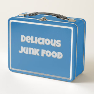 Delicious Junk Food Retro Blue Old School Metal Lunch Box