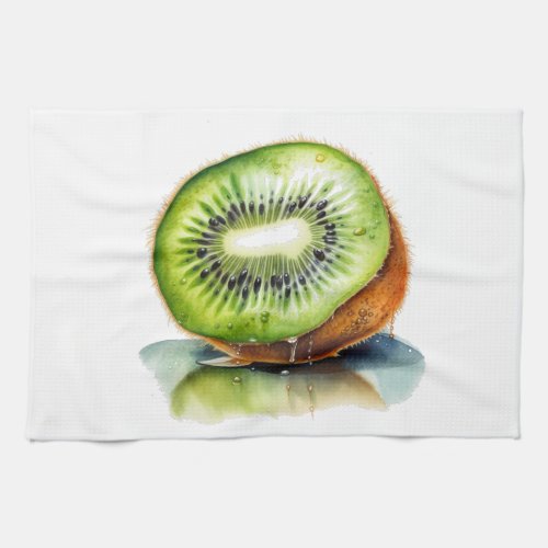 Delicious kiwi fruit in green brown water color kitchen towel
