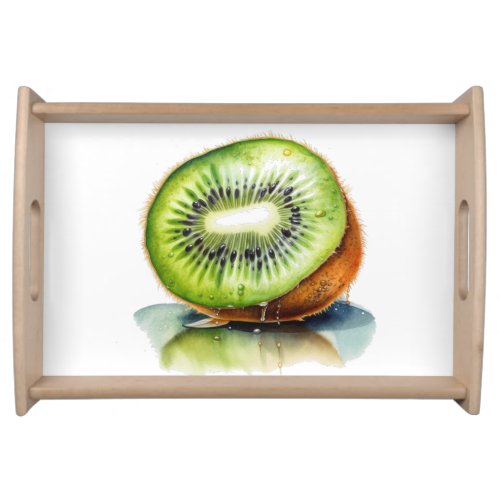 Delicious kiwi fruit in green brown water color serving tray