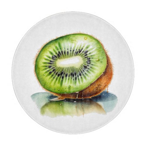 Delicious kiwi fruit in green brown watercolor cutting board