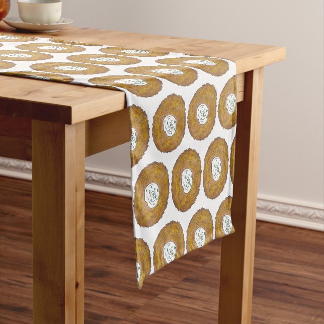 Delicious Latkes Jewish Cuisine Food Kitchen Decor Short Table Runner (In Situ)