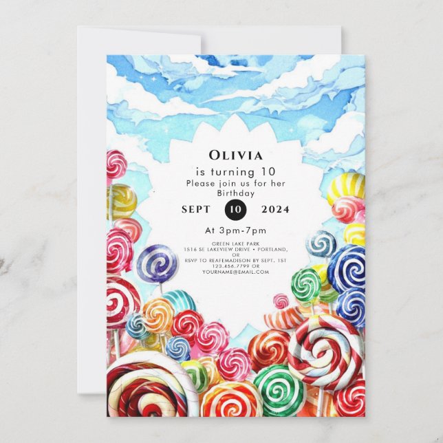 Delicious Magical Candyland Birthday Invitation (Front)