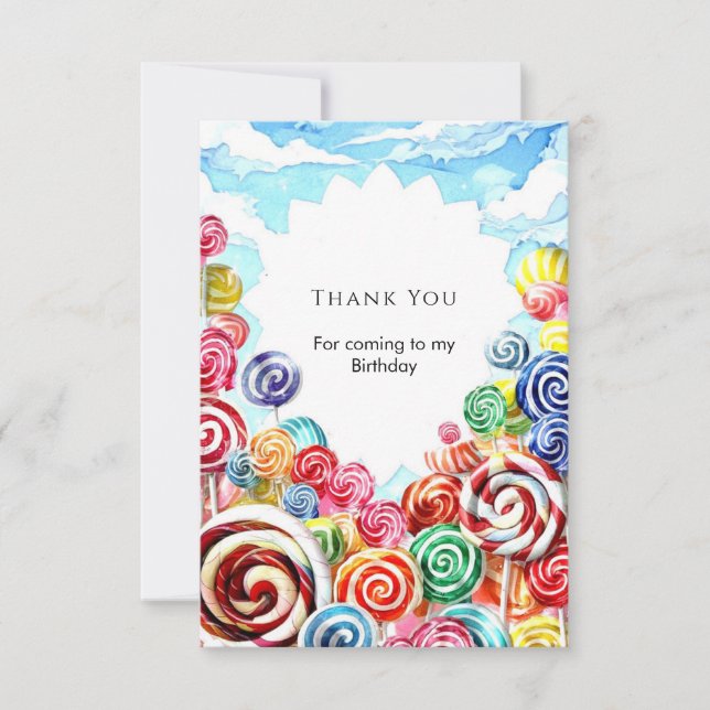 Delicious Magical Candyland Birthday Thank You Card (Front)